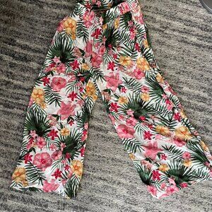 Francesca's Anna Cai Floral Wide Leg Pants Elastic Waist Large